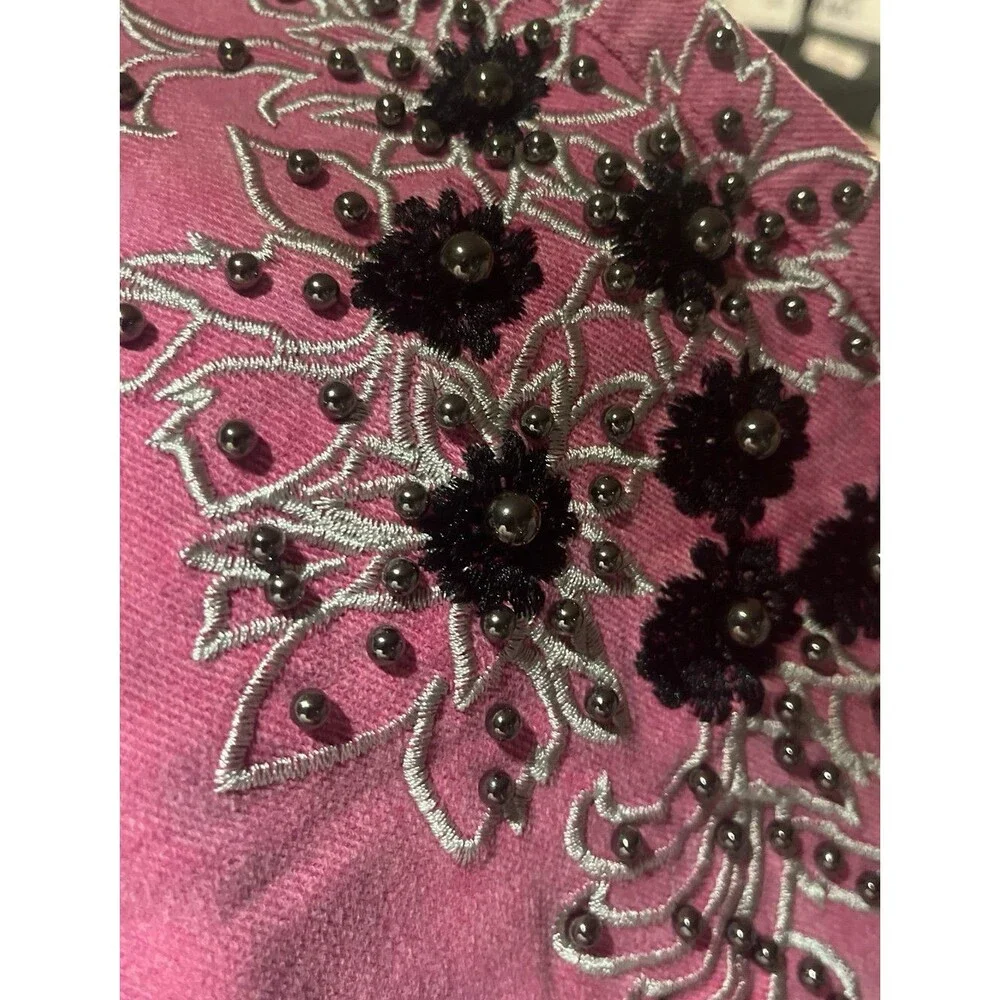 POL jeans POL Pants PINK FLARE EMBROIDERED FLOWERS bohemian jeans womens Medium